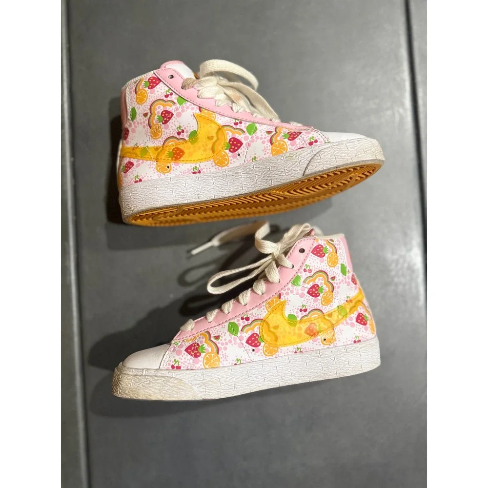 Nike Blazer Mid Kids 12C Fruit Print Pink Orange High Top Sneakers